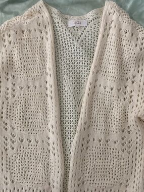 Lucca Open Weave Cream Knit Sweater Cardigan, Sz S